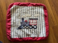 Handmade Boys Blue Stitched Train Track Quilted Cushion Cover Laura Ashley