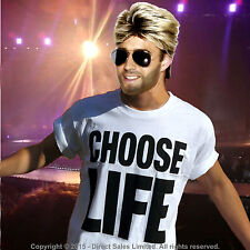 CHOOSE LIFE WHAM George Michael Fancy Dress 80s T Shirt Wig Glasses Makeup lot  