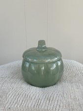 Green Glass Pumpkin Jar W/ Lid
