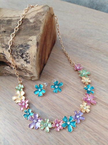 Enamel flower jewellery set - flower,