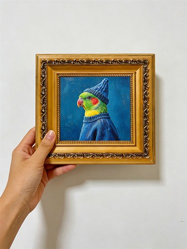 Knit parrot framed blue beanie - knit,