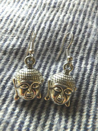 Silver tone buddha head - silver, drop
