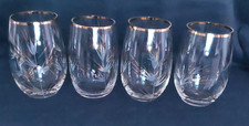 4 Vintage Retro Barrel Glasses or Tumblers with Gilt Rims and Highlights