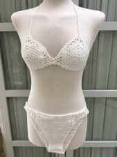 Gorgeous Cotton Crochet Bikini White Cream BNWOT Size 6-8 Triangle Boho Festival