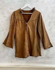 Native American Brown Leather Plaited Seam Flared Unique Jacket Coat Medium