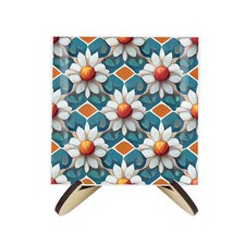 Floral Tiles Glass Coasters & Stand Set - Square Colourful Mosaic Set of 4 Gift