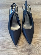 Ex Marks & Spencer Black Silk Effect Slingback Shoes Glitter Heel Size 4.5 BNWT