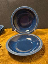 Pair (2) Denby Reflex Pasta Bowls Plates 21.5 cm Blue Soup Cereal 