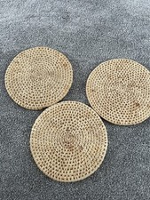 VINTAGE RATTAN WICKER WOVEN ROUND PLACEMATS X3 PLANT STANDS BOHO 9”