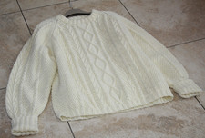 Handknit cream wool blend traditional Aran knit relaxed fit jumper XL Unisex