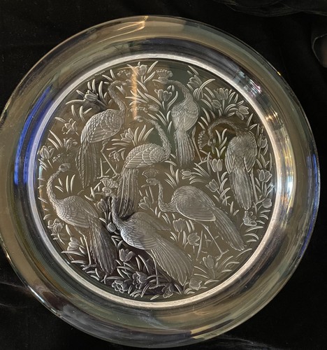 Rare lalique peacock plateau - lalique,
