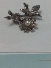 Vintage Small Marcasite And Faux Pearl Brooch