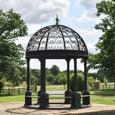 Stunning Wrought Iron 'Aurelia' Black Powder Coated Garden Gazebo & Bench