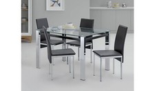 Fitz Clear Glass Dining Table & 4 Black Chairs