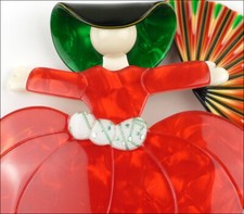 LEA STEIN BALLERINA BROOCH PIN SCARLETT O'HARA RED GREEN PARIS FRANCE