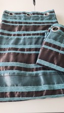 Modern Ponden Home used eyelet curtains 88x71 in brown & teal stripes