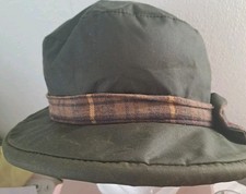 Waxed Cotton Country Hat Made In England Olive Green Tartan Lined Bow Detail