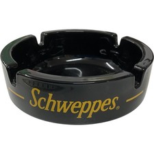 Schweppes Branded Ceramic Ashtray Black Gold Round Design 10.5 cm France