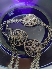 925 Solid Fine Silver Wire Mesh Heart Chain Bracelet Vintage