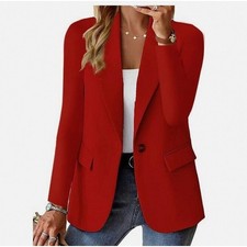 UK Womens Long Sleeve Solid Blazer Jacket Suit Ladies Work Casual Slim Coat Tops