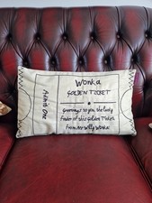 Roald Dahl Willy Wonka Golden gold Ticket Cushion Used Novelty Chocolate Factory