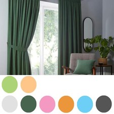 Pencil Pleat Curtains Thermal Blackout optional Tie Backs Ready Made 100% Cotton