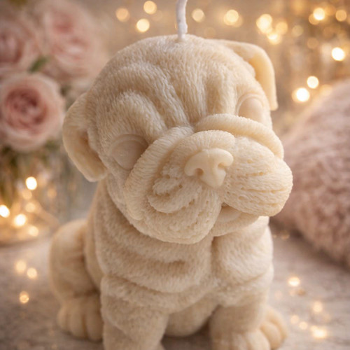 Bulldog puppy candle beige - bulldog,