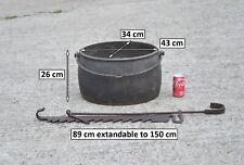old vintage Clark & Co Cast Iron Pot 7 Gall boiler cauldron with crook