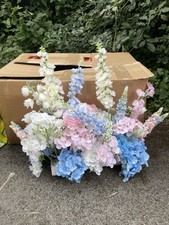 Artificial Floral Arrangement Pastel Pink Blue White HydrangeaDelphinium Display