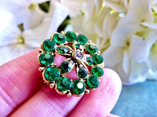 Green rhinestone flower - green,