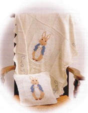 Knitting pattern copy 0739.   Peter Rabbit design baby blanket & cushion.  DK