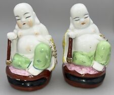 Vintage Chinese Sleeping Buddha Figurine Pair Set Porcelain Figure 14cm tall