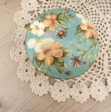 Polly Anna fine bone china round Trinket box Turquoise Gold With Floral  Design 