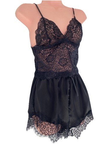 Ladies black satin and lace