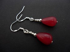 A PAIR OF RED JADE TEARDROP