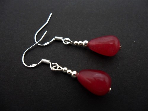 Pair red jade teardrop - a,