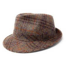 Brown Wool Check Tweed Trilby