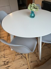 Nearly New White Round Table And Four Contemporary Grey chairs