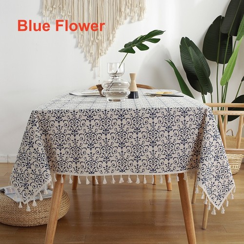 Floral cotton linen tablecloth - floral,