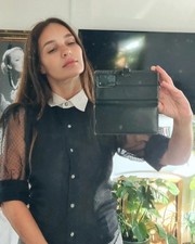 Zara sheer black polka dot blouse with puff sleeves and diamante buttons