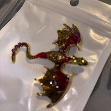 Dragon brooch red gem crystal - dragon,