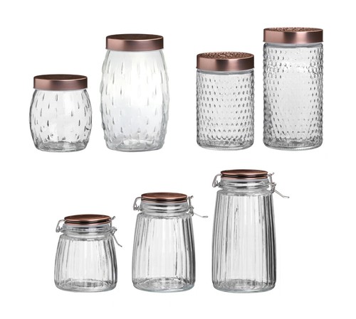 Glass storage jars copper lids - jars,