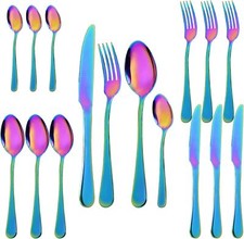 16PCS RAINBOW COLOURFUL CUTLERY DINNER SET STAINLESS STEEL FORKS TEA SPOONS GIFT