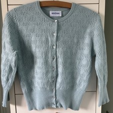 Brora lace knit cashmere cropped cardigan. aqua blue colour. Size 12