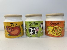 Dunoon Funky Farm Tea Coffee Sugar Storage Jars Set of 3