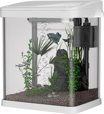Fish Tank, 9L Small Glass Aquarium with Filter System, LED Lights, Water Pump, F