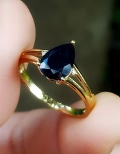 1.36ct Natural Black Sapphire Diamond Solid Yellow 9K Gold Ring Dress Cocktail