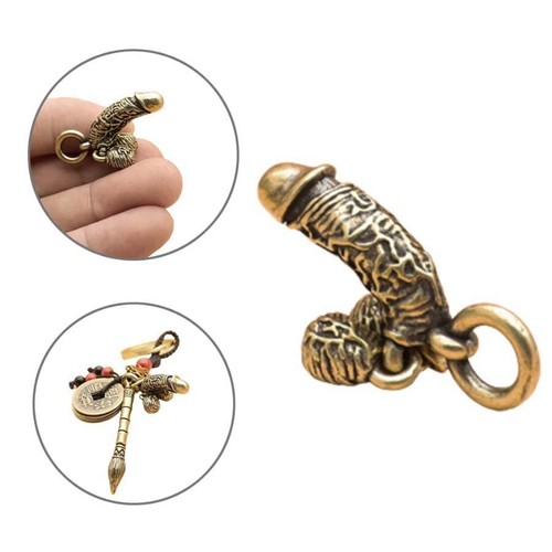 Brass male penis pendant - brass, car