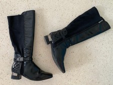 MARCO TOZZI : long black ladies boots : 39 / 6 : patent & fabric : zipped