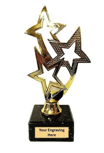 Gold triple star trophy award - star,